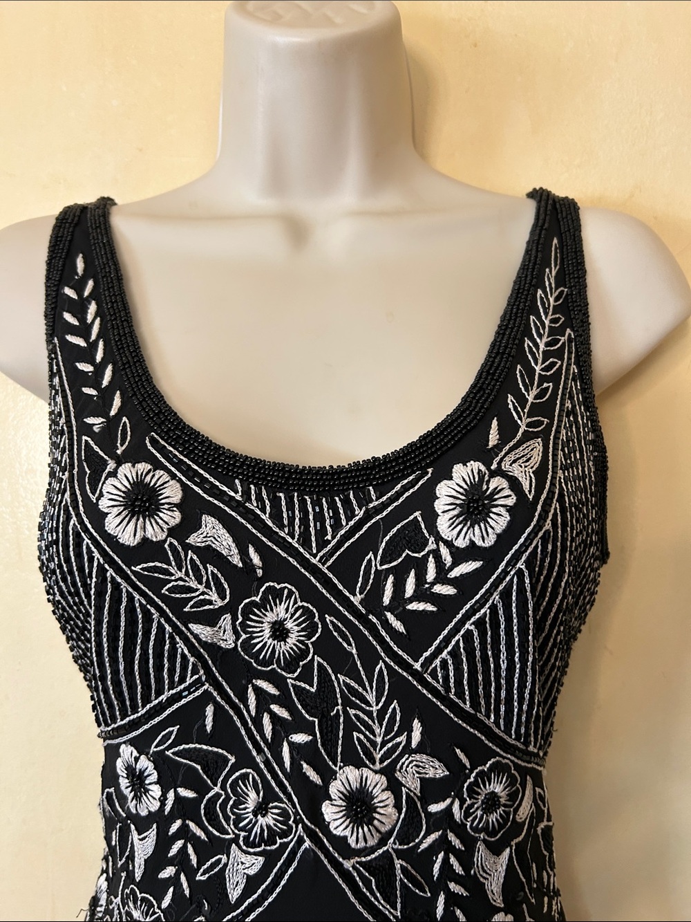 Aftershock London Vintage Beaded Black and White Silk Cocktail Dress size M - Picture 4 of 15